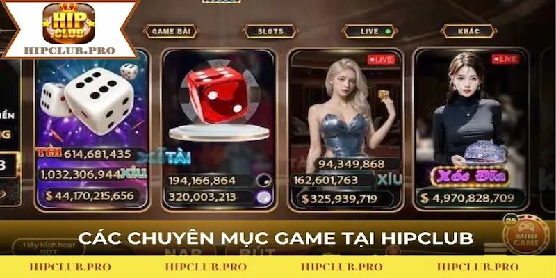 Các chuyên mục game tại HIPCLUB sau đăng nhập