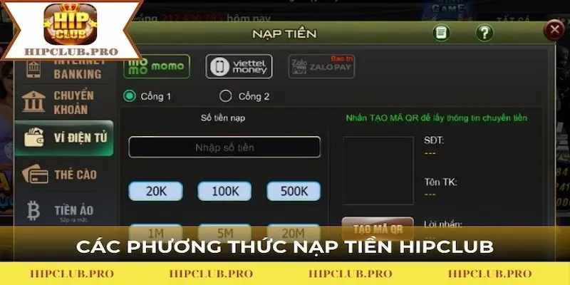 Những phương tiện nạp tiền vào cổng game HIPCLUB